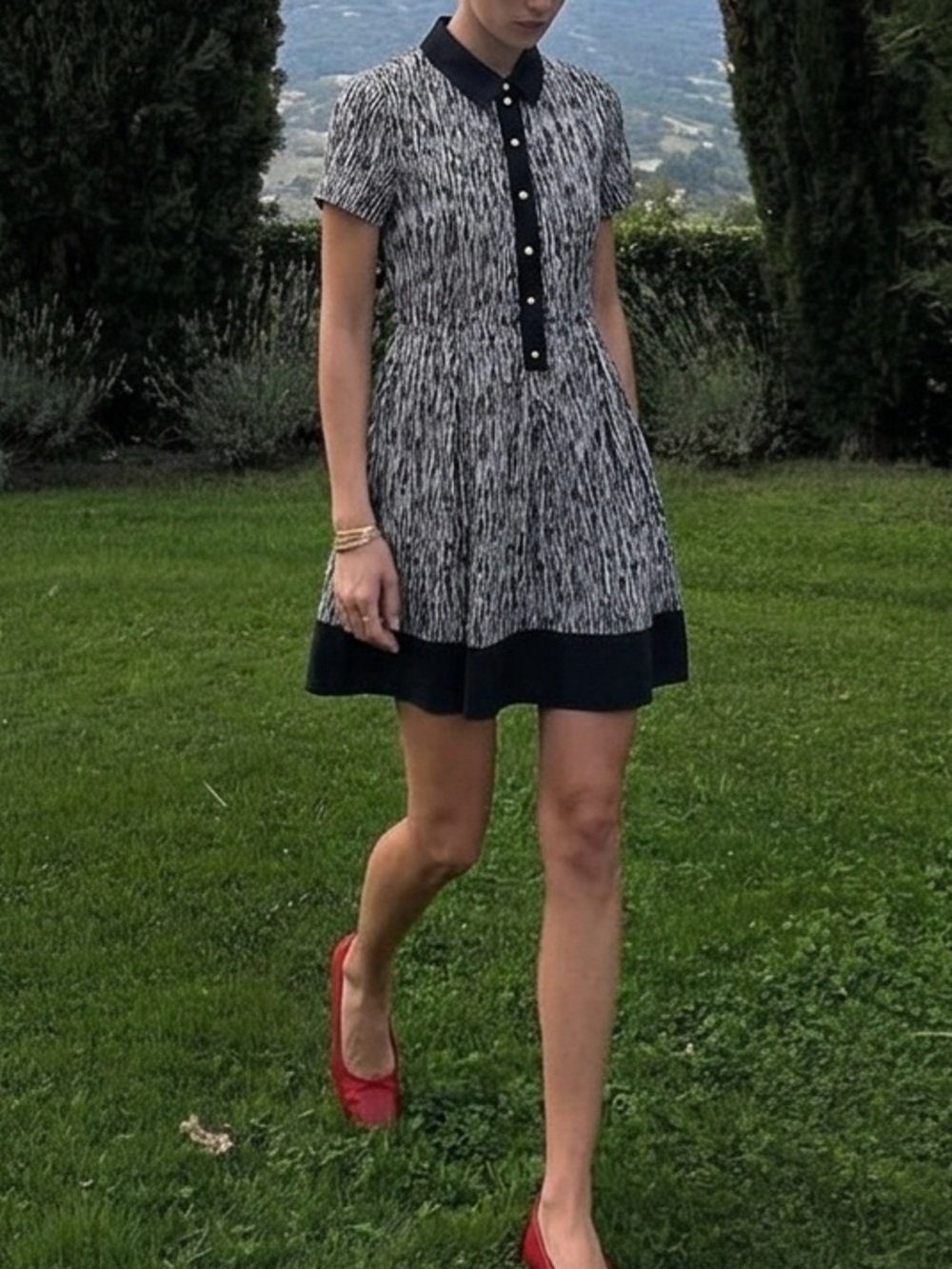 kate spade 100% Silk Black and White Short Sleeve Mini Dress